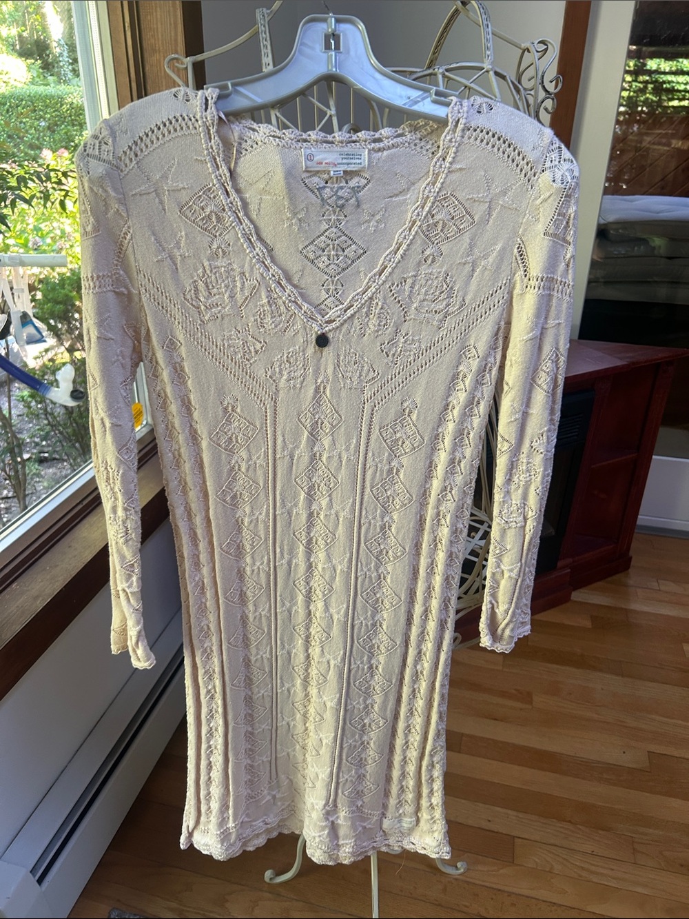 Odd Molly Cream Lace Knit V-Neck Long Sleeve Dress